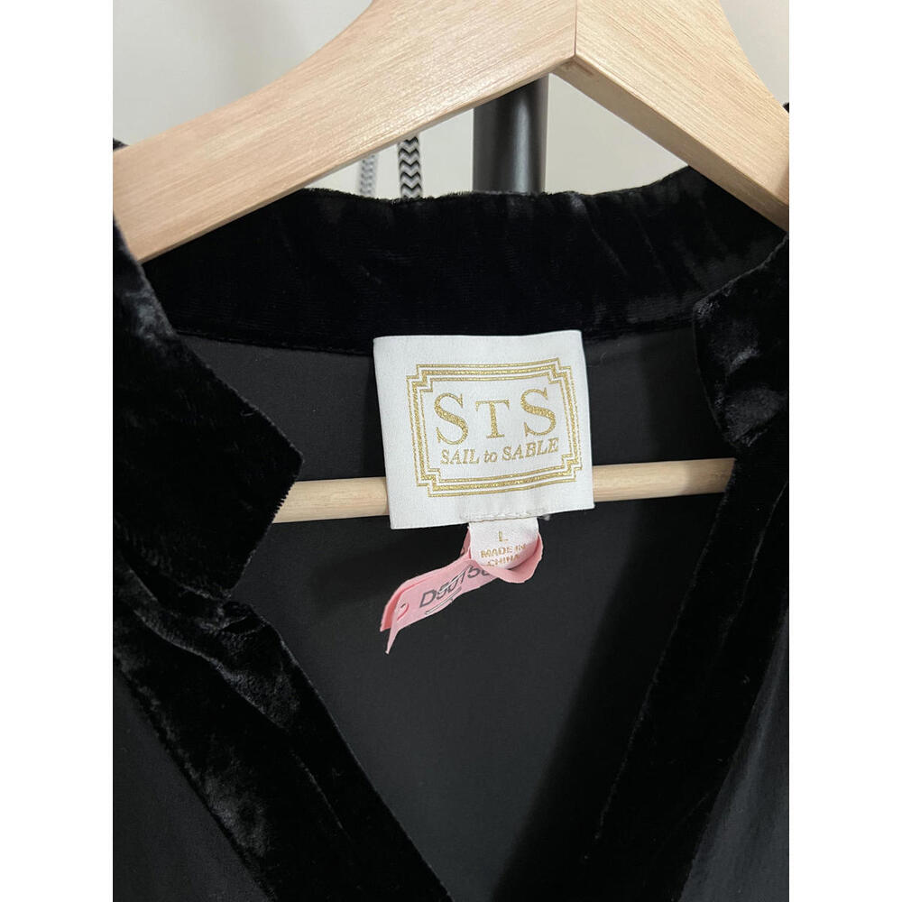 Sail to Sable STS Black Velvet Trim Flare Tunic Dress - Size Large - Picture 5 of 7